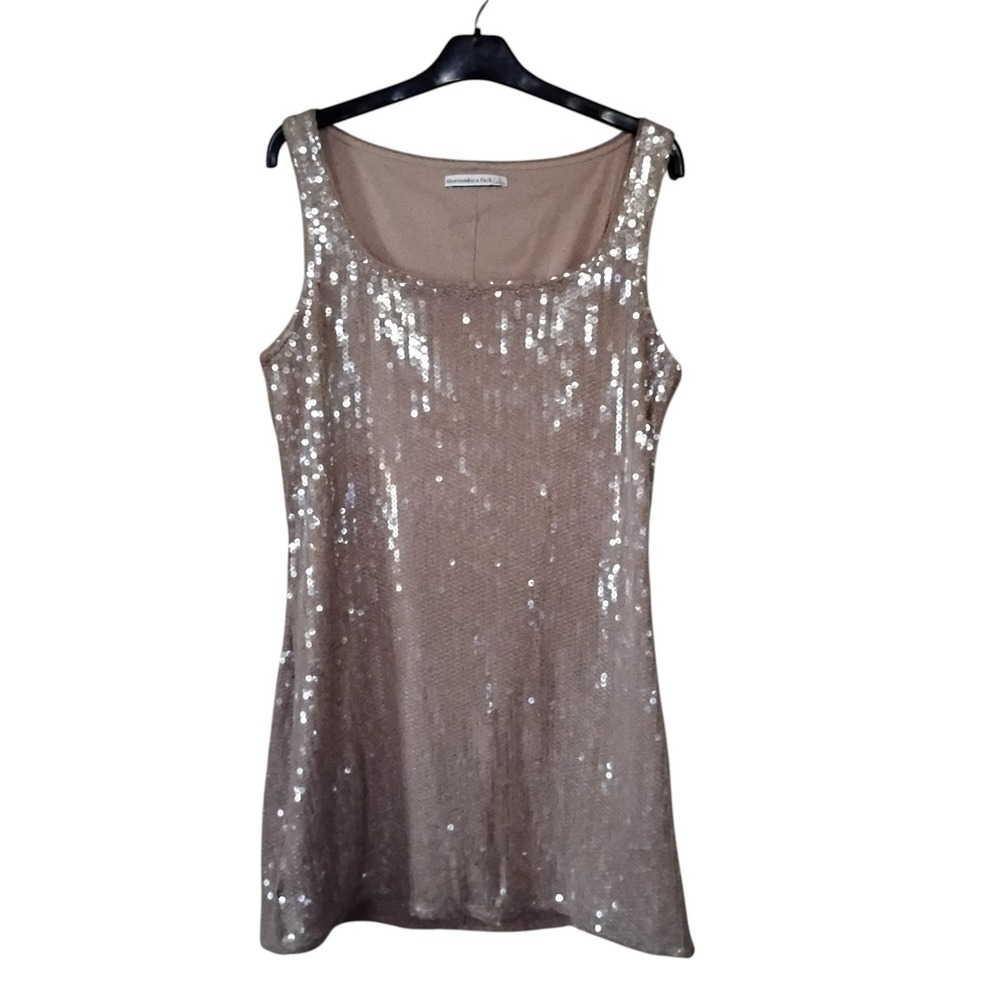 Abercrombie & Fitch Womens Large Sequin Mini Dress Champagne Taupe Sleeveless